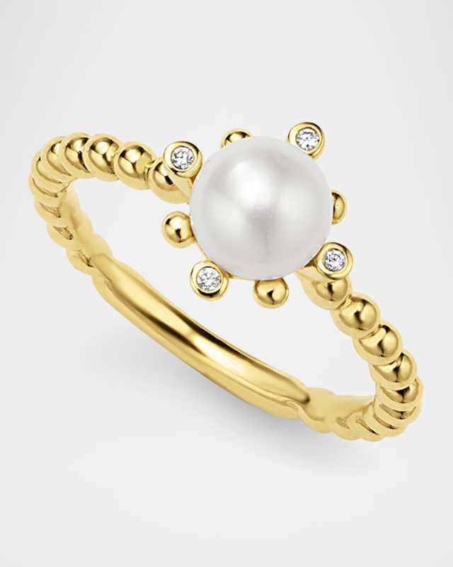 18K Gold Luna Fleur Pearl Diamond Ring